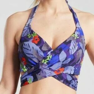 Athleta Twilight Tropic Wrap Bikini Top Yacht Blue Size 32D/DD Underwire